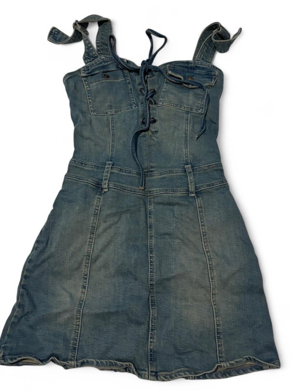 Denim Lace-Up Sundress - Blue